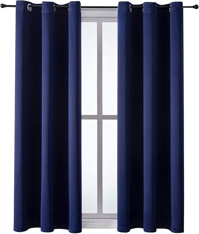 ChrisDowa Grommet Blackout Curtains for Bedroom and Living Room - 2 Panels Set Thermal Insulated Room Darkening Curtains (Navy Blue, 42W x 63L)