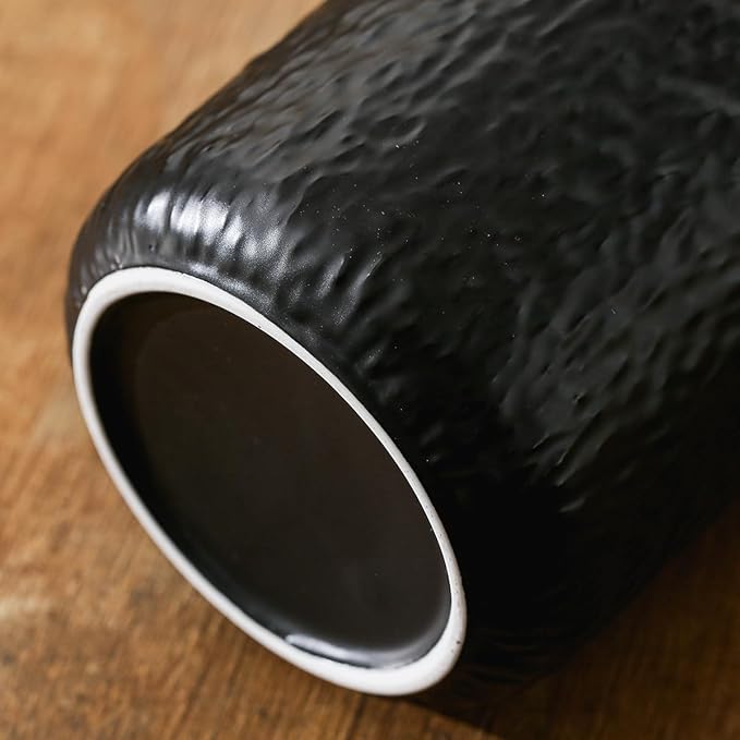 Black White Ceramic Coffee Canister Tea Canister with Seal Wood Lid, Airtight Coffee Storage Container for Coffee Bean, Ground Coffee, Sugar, Cookie Candy jar (Black, 800ml)