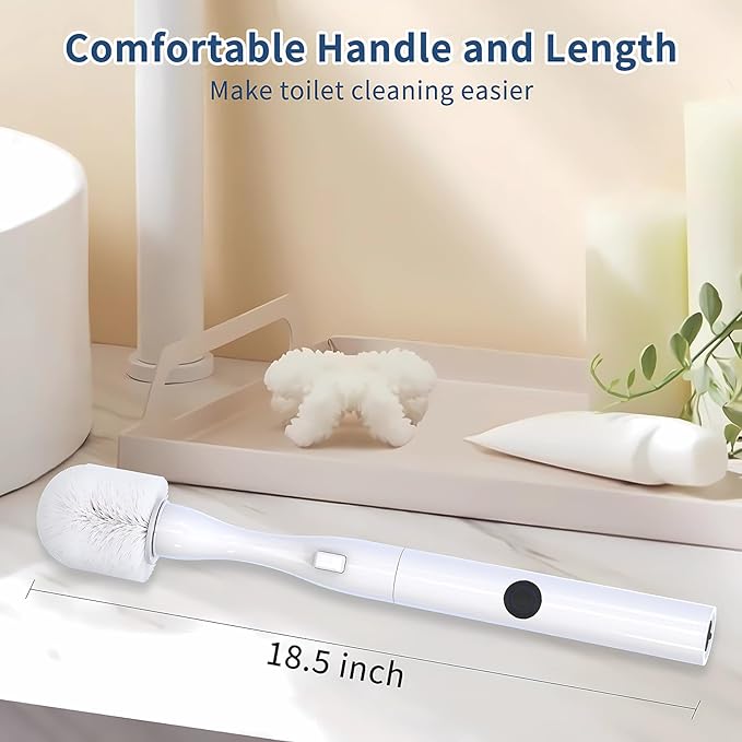 Electric Toilet Brush, HKFIF Toilet Brush with Holder, 360 Degree Powerful Cleaning Easily Eliminate Stains and Residue, 2 Speeds Rechargeable Motorized Toilet Scrubber