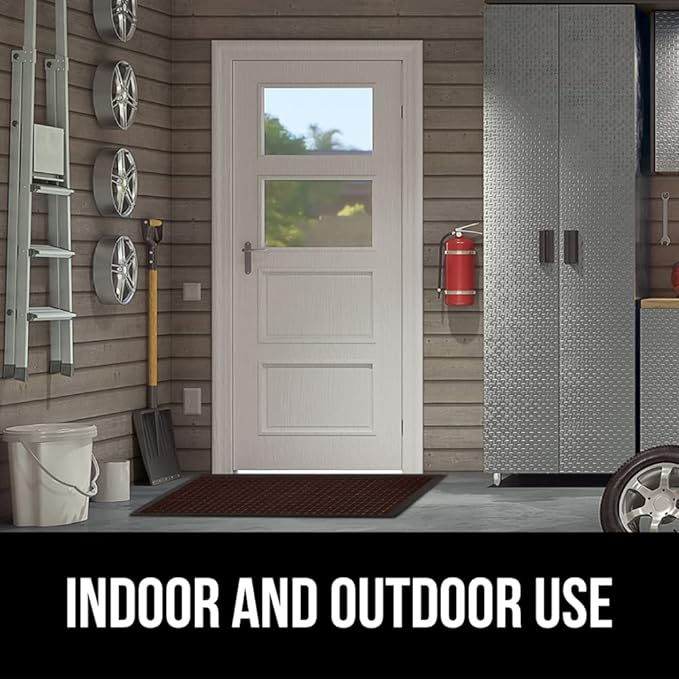 GORILLA GRIP 100% Waterproof All-Season WeatherMax Doormat, 47x35, US Designed Natural Rubber, Stain and Fade Resistant, Low Profile Indoor Outdoor Door Mats, Easy Clean Patio Mat, Coffee Squares