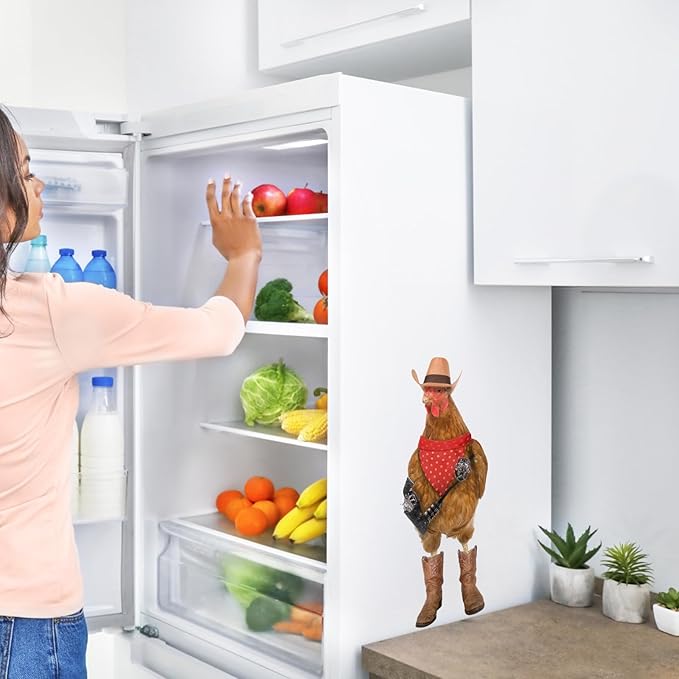 Cool Cowboy Chicken Wall Stickers Peel and Stick, Chicken Lover Gifts Window Stickers Removable, Funny Farm Chicken Wall Decals Decor, Weird Gifts for Friends