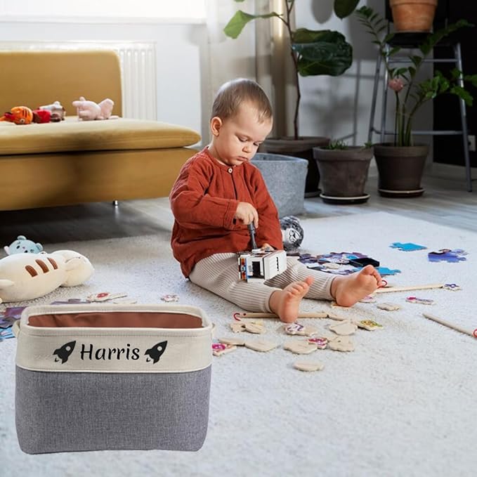 Personalized storage boxes for children Customize the name and icon, A foldable storage box bins for children's clothes, toys, books, etc Storage baskets suitable for both boys and girls (Pink)
