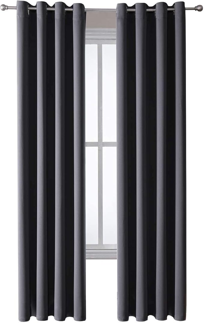 ChrisDowa Grommet Blackout Curtains for Bedroom and Living Room - 2 Panels Set Thermal Insulated Room Darkening Curtains (Dark Grey, 52W x 84L)
