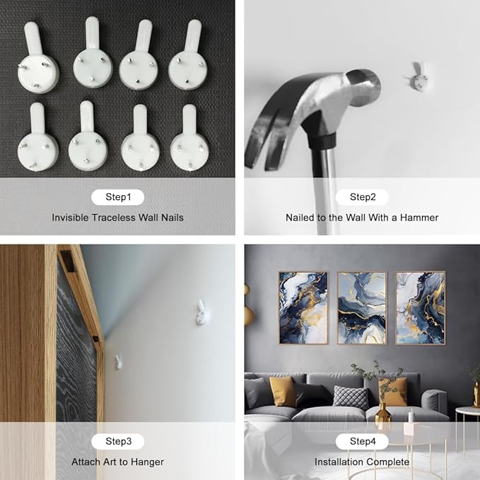 Blue and Gold Framed Canvas Wall Art Set, Mid-Century Modern Abstract Wall Decor, Navy Blue Ink Wash Painting, Neutral Art Print for Living Room, Bedroom, Dining Room, Office - 16"x24"x3