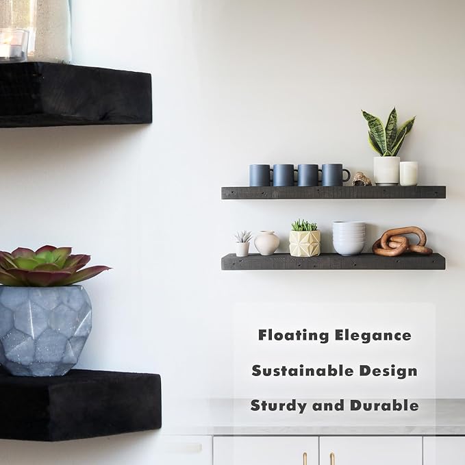 Urban Legacy Reclaimed Barnwood Planks | Floating Shelves for Wall w/Flush Mount Shelf Bracket Set Included | Set of 2 (Coffee Bean, 24"x7"x 2")