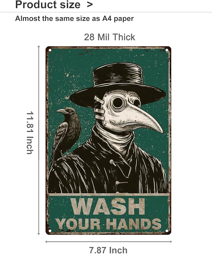 ALKB Halloween Bathroom Decor 8x12 Inch - WASH YOUR HANDS, Gothic Vintage Metal Tin Sign, Novelty Gifts for Men Women Adult