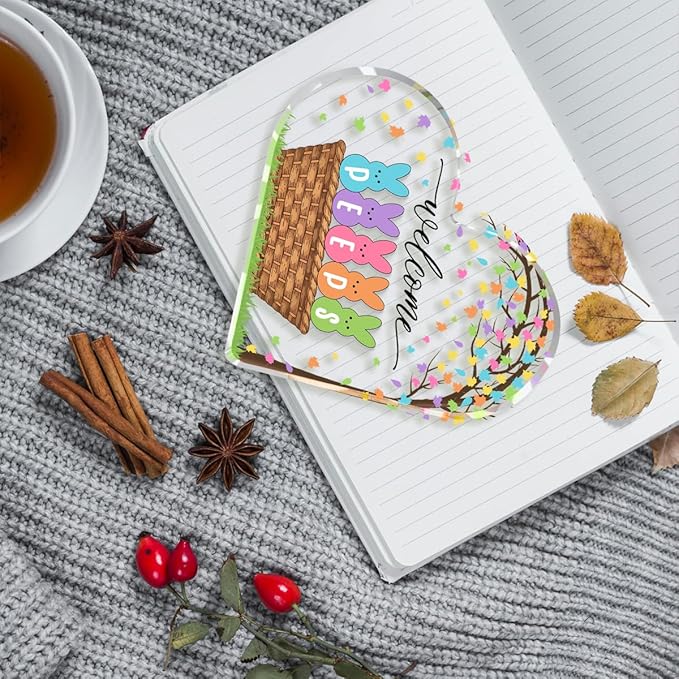 Funny Easter Bunny Decor Desk Decor Acrylic Heart Sign Easter Decorations Easter Gift Acrylic Heart Plaque Box Sign for Home Farmhouse Kitchen Bathroom Shelf Table Decoration