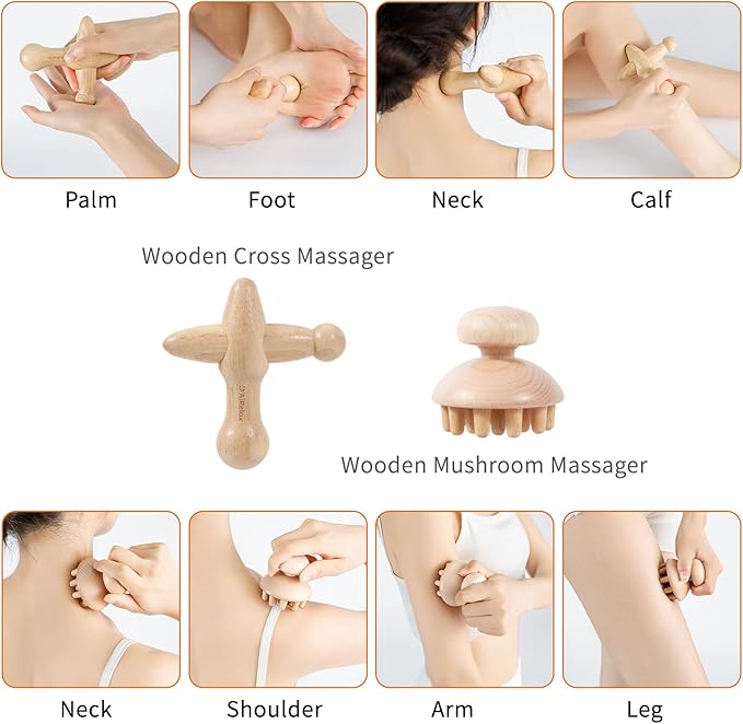 7 Pack Wood Therapy Massage Tools for Body Shaping Set, Cellulite Massager,Maderoterapia Kit Colombiana, Lymphatic Drainage Massager Tools for Neck Back Waist Pain Relief