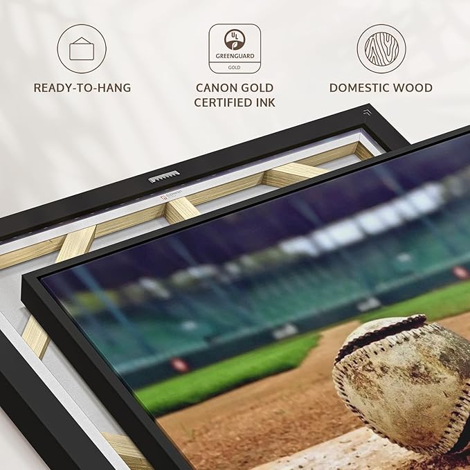 ElephantStock Baseball In Stadium Wall Art - Horizontal Framed Canvas - 1-Piece Living Room Wall Decor - Car Photography Canvas Print - Brown and Beige Decor for Wall - 25" X 17"