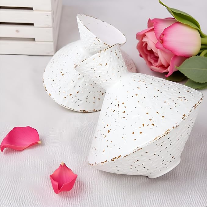 Cast Iron Decorative Vase, Dried Flower Rustic Vases, Wabi Sabi Vase for Modern Home Decor, Living Room, Shelf Decor, Enterway, Wedding, Office, Table, Bedroom, Kitchen, 8.86" H (White)