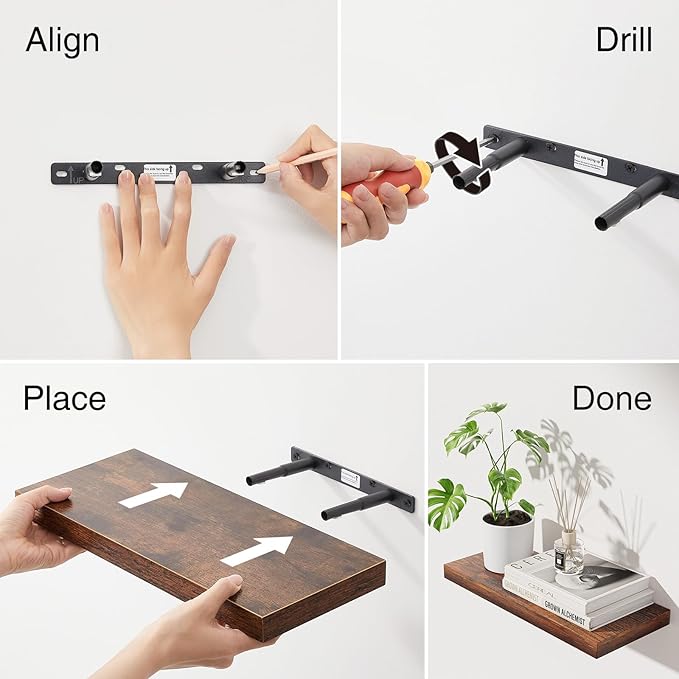 BAYKA Bathroom Floating Shelves for Wall â Bathroom Shelf Over Toilet Farmhouse Rustic Wood for Bedroom, Kitchen, or Living Room Decor â Rustic Brown, Set of 3, Sturdy Storage with 22lb Capacity