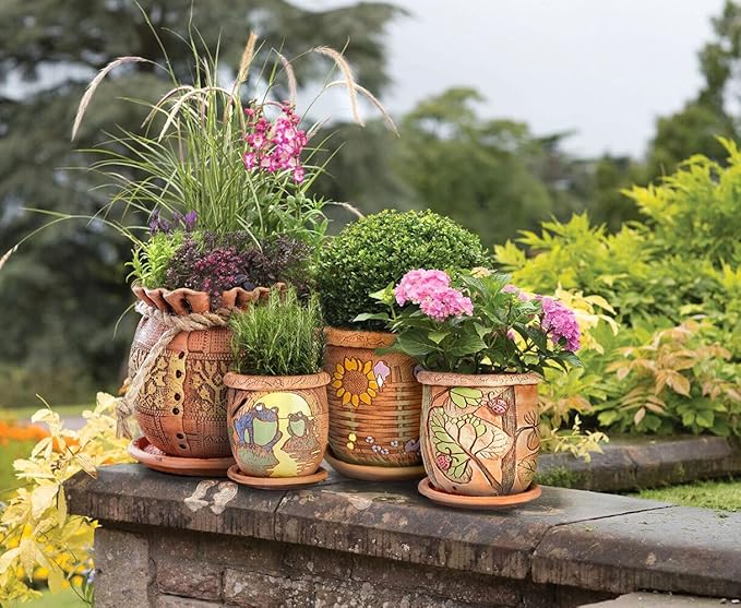 Ceramic Pot with Drainage Hole and Saucer, Plant Pots, Modern Decorative Planters for House Plants Indoor Flowers Plants, Cute Flower Pot - Gifts (Frogs (1.6 L))