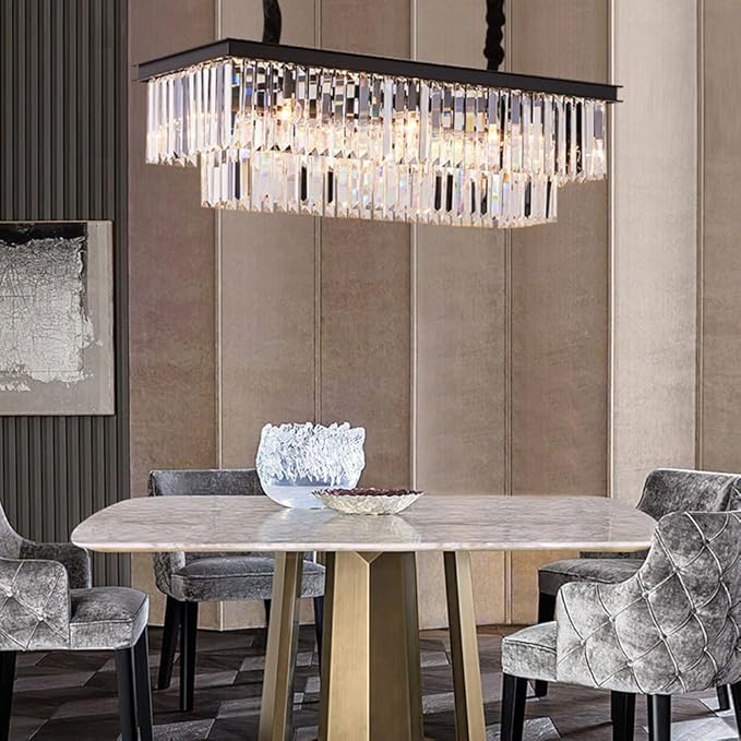 L39.4 W10.2 Rectangle Modern Crystal Chandeliers Lighting Pendant Ceiling Lights Fixture Lamp for Dining Living Room