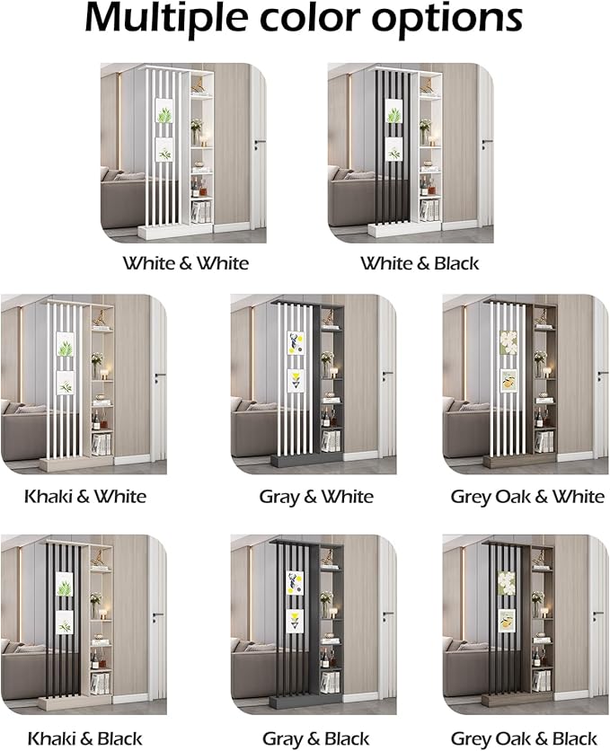 Wall Room Divider, Storage Cabinet Storage Display with Shelves, Modern Freestanding Wood Room Divider Screen, Wall Privacy Screens for Home Decorative (Grey+Black,47" L x 9.5" W x 79.5" H)