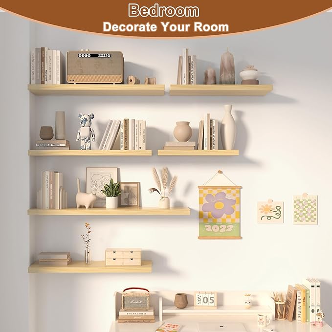 40 Inch Floating Shelf 2 Pack Large Floating Shelves for Wall No Drilling Accessories Included Deep Wall Shelves for Living Room Kitchen Farmhouse 40" W x 12" D x 1.2" Oak