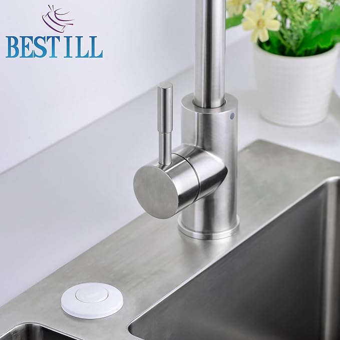 BESTILL Garbage Disposal Air Switch Kit - UL Listed, Cordless Sink Top Switch Button for Waste Disposer, 3.6" Long Push Button with Brass Cover, White, Compatible with all Garbage Disposals