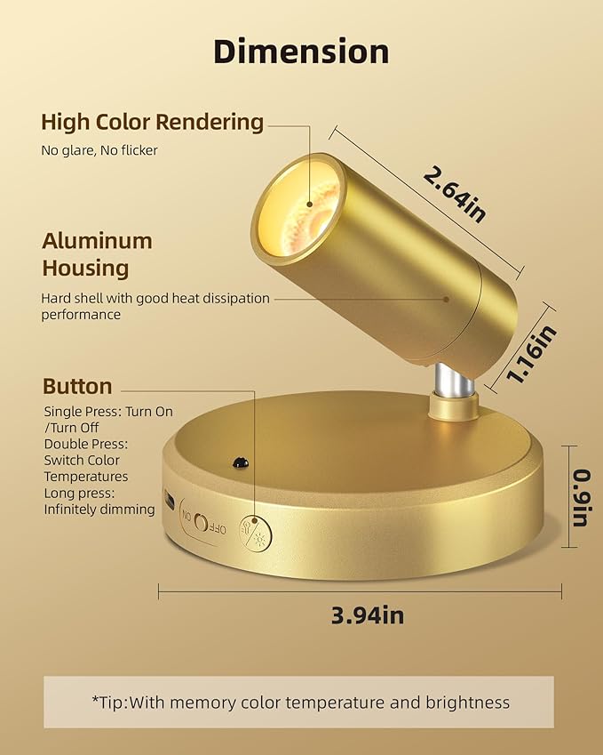 EZVALO LED Spotlight Indoor, 5500mAh Rechargeable Battery Uplighting Indoor, Wireless Mini Art Accent Spot Lights with Remote, for Plants Display Painting Dartboard Artwork Portrait Closet(4Pack-Gold)