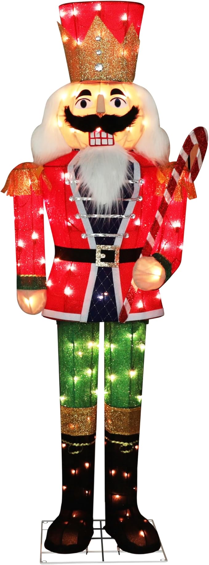 5FT Lighted Nutcracker with Candy Cane for Christmas Decoration, 3D Pre-Lit Iridescent Soldier Xmas Decor with 100 Warm White Lights, Glittered Standing Holiday Display for Outdoor, Indoor