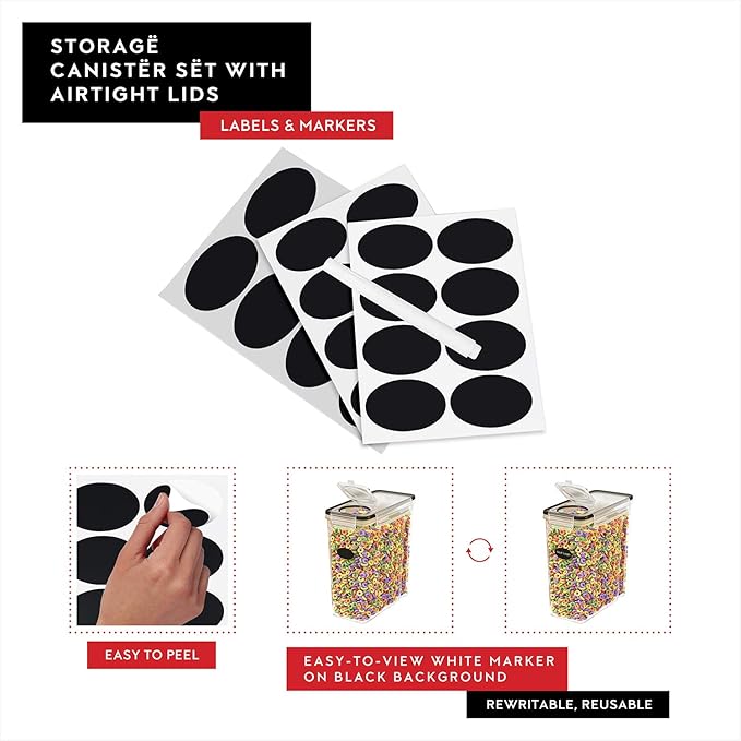Cereal Containers Storage 2 Pack 135 fl. oz Cereal Dispenser Countertop, Airtight Food Storage Containers for Pantry Organization and Storage, Bpa-free Cereal Storage Container with Marker & Labels