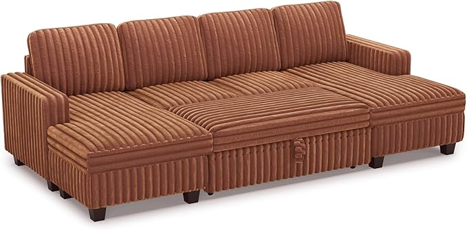 Belffin Modular Sectional Sleeper Sofa with Pull Out Couch Bed Corduroy Double Chaise with Storage Brick Red Couch