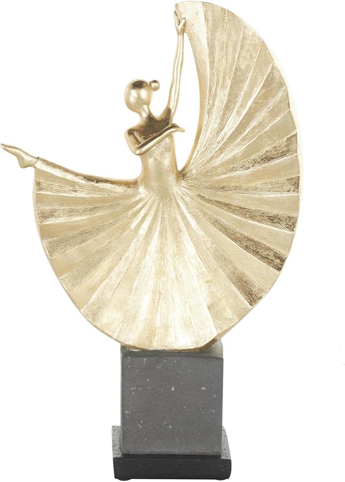 Deco 79 Polystone Dancer Decorative Sculpture Ballet Home Decor Statue with Elevated Black Base, Accent Figurine 11" x 4" x 17", Gold