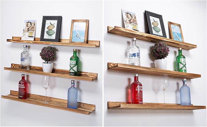 AZSKY Large Floating Shelves 36 Inch Wood Wall Mounted Set of 3 Floating Bookshelf Long Wooden Picture Ledge Shelf for Home Decoration