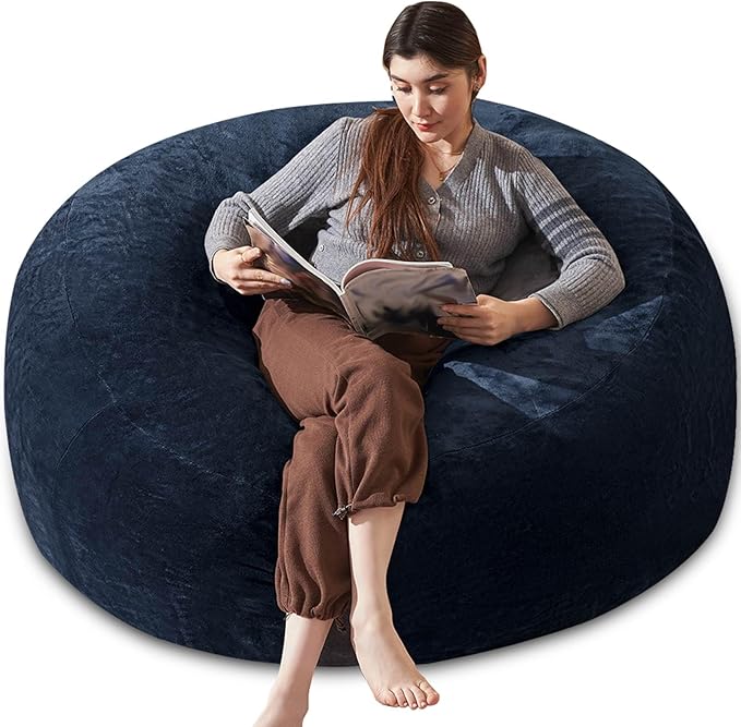 Bean Bag Chair 4Ft, Memory Foam Filled, Large Beanbag Chairs for Adults and Teens, Soft Sofa with Removable Flannel Cover, Round Couch for Living Room Bedroom College Dorm (Blue, 4FT-47×47"×24")