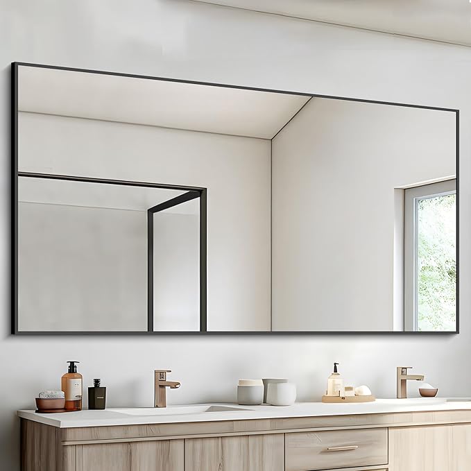 Black Bathroom Mirror for Wall, 60x30 Inch Rectangle Mirrors with Metal Frame, Modern Vanity Wall Mirror Decor for Bathroom Living Room, Entryway Hangs Horizontal or Vertical