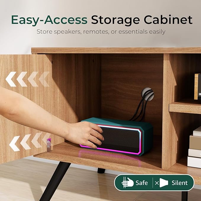 COMHOMA TV Stand for Living Room, Mid Century Modern Entertainment Center for 55/60/65 Inch TVs, Retro Brown TV Console with Fluted Door Cabinets and Open Adjustable Shelve Storage for Bedroom