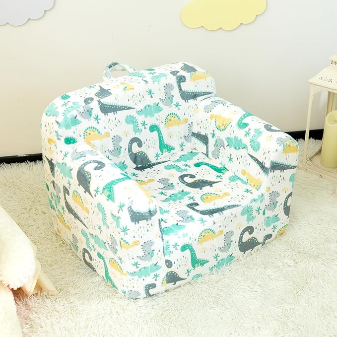 ALIMORDEN Kids Ultra-Soft Snuggle Foam Filled Chair, Single Cuddly Sofa for Boys and Girls, Dinosaur