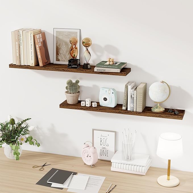 Floating Shelves for Wall, 40 Inch Floating Shelves for Home Decor, Wall Mounted Rustic Wood Shelves, Bathroom, Hanging Deep Shelf for Bedroom, Living Room, Kitchen (Rustic Brown, Set of 2)