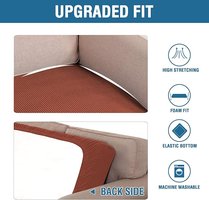 H.VERSAILTEX Super Stretch Individual Seat Cushion Covers Sofa Covers Couch Cushion Covers Slipcover Sets Thick Jacquard Textured Twill Fabric (1 Piece Sofa Cushion Cover, Rust)