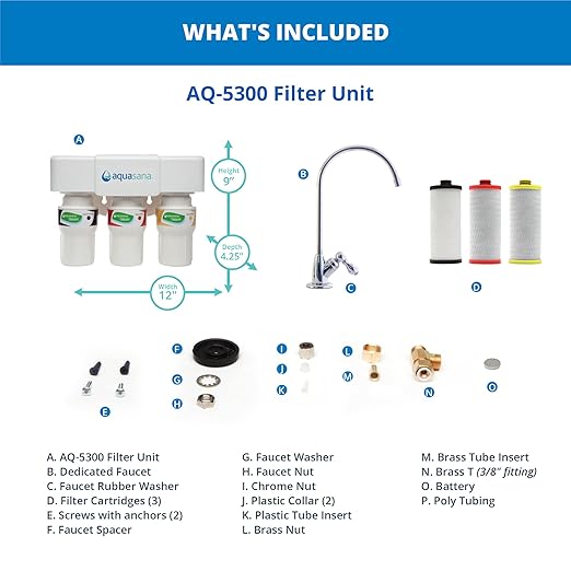 Aquasana Under Sink Water Filter System - Reduces PFAS, Lead, & Chlorine in Drinking Water - Under Counter Claryum Filtration for Kitchen - 3-Stage - Chrome Faucet - AQ-5300.56