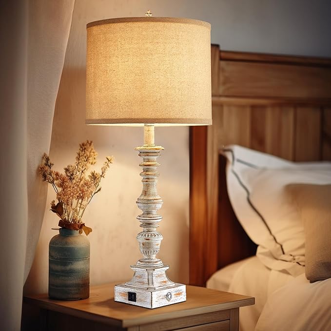 Farmhouse Table Lamps for Bedroom Set of 2 Vintage 3-Way Dimmable Touch Control Nightstand Lamps, Bedside Lamps for Living Room, Traditional Nightstand Lamp End Table lamps 28.5" (Bulbs Included)