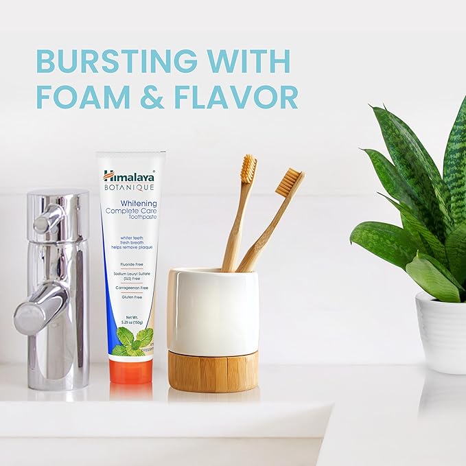 Himalaya Botanique Whitening Complete Care Toothpaste, Peppermint Flavor - Whitening Toothpaste Without Fluoride for Brighter Teeth & Fresh Breath - Vegan, Gluten Free, 5.29 oz