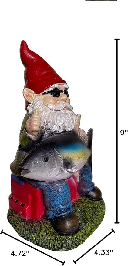Fishing Gnome with Tuna Fish,Fishing Garden Gnomes Outdoor,Funny Garden Gnome 9“,Fishing Gnomes Decorations for Yard (Fishing Gnome)