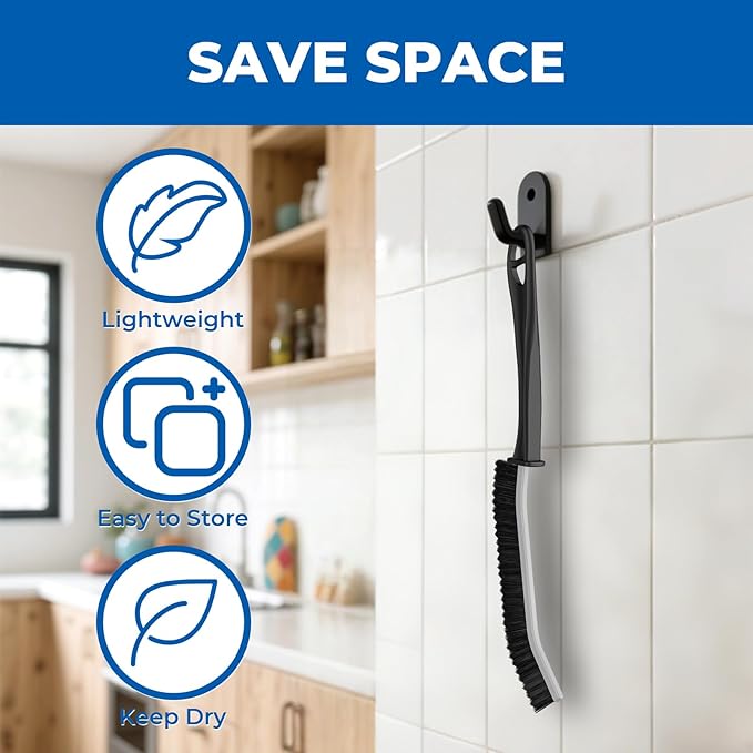 Crevice Cleaning Brushes, Serrated Cleaner Scrub Brush Tool for Hard to Reach Tight Space, Home Essentials, Cleaning Supplies for Shower, Bathroom, Kitchen, Toilet, Window (3, Black)