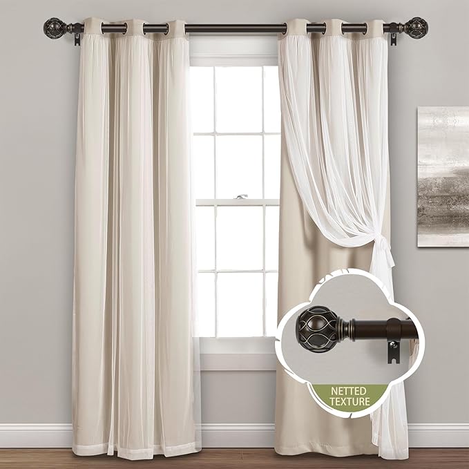 Bronze Farmhouse Curtain Rods for Windows:Heavy Duty Adjustable Curtain Rod for Bedroom Living Room,Boho Decorative Rustic Drapery Rods with Vintage Coastal Finial,Antique Bronze 2 Pack 36-88"