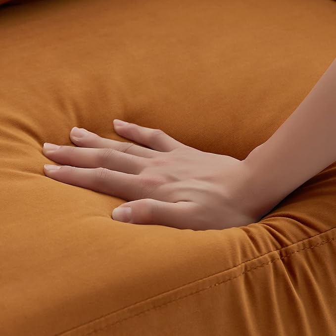 Extra Deep Accent Chair, Fabric Upholstered Comfy Reading Armchair for Living Room, Bedroom Single Seat Sofa Chair with Wood Base, Curry