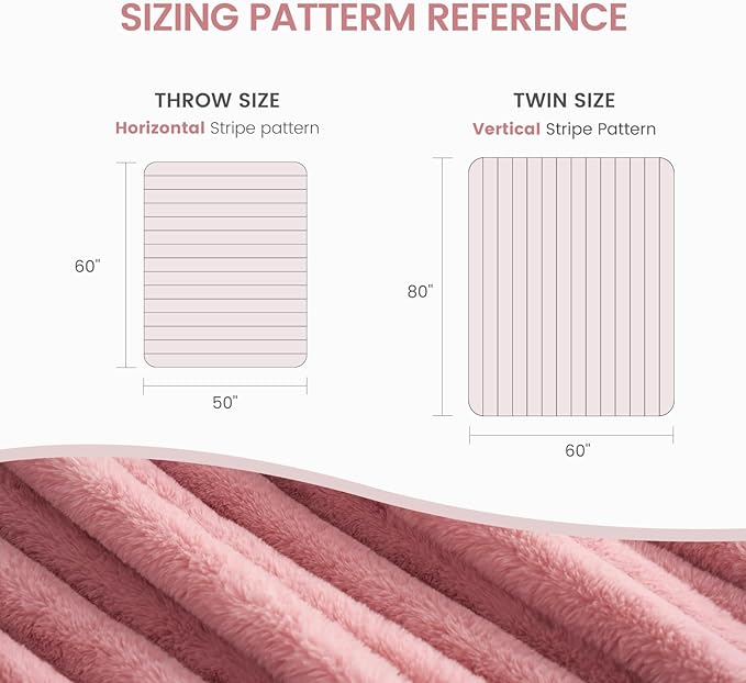 Cozy Bliss Faux Fur Throw Blanket for Couch, Cozy Warm Plush Striped Blanket for Sofa Bedroom Living Room,60 * 80 Inches Hot Pink