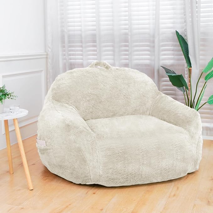 Giant Bean Bag Chair, Oversized Bean Bag Chairs for Adults and Kids, Gaming Chair Stuffed Memory Foam | Storage | Non-Slip, Removable Bean Bag Sofa Comfy Chair for Bedroom, Livingroom (Beige)