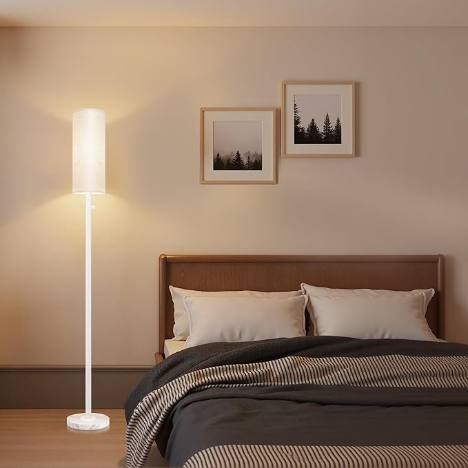Floor Lamp for Living Room,Dimmable Floor Lamp with LED Bulb,Modern Standing Lamp with Marble Base,Tall Standing Lamps for Living Room,Bedroom,Office,Reading and Nursery(White)