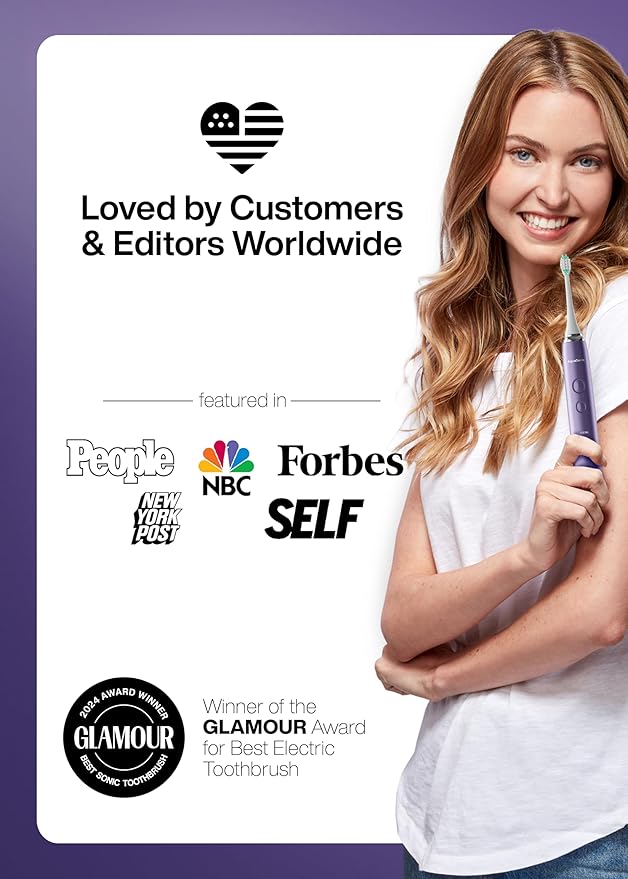 Aquasonic Vibe Series Ultra-Whitening Toothbrush – ADA Accepted Electric Toothbrush - 8 Brush Heads & Travel Case – 40,000 VPM Motor & Wireless Charging - 4 Modes w Smart Timer – Satin Violet