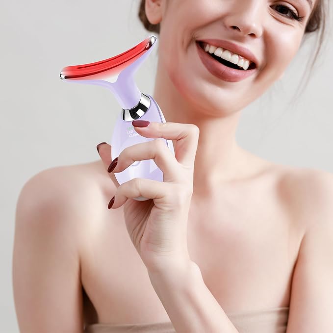 Facial Massager Red-Light-Therapy-for-Face and Neck, Face ðē culpting Wand with 7 Color (Light Purple)