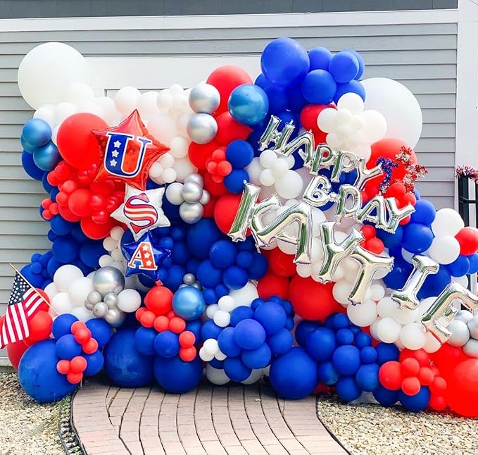 130pcs Red White Blue Balloons Different Sizes 18" 12" 10" 5" Party Latex Balloons for Birthday Graduation 4th of July Independence Day Anniversary New Year Holiday Party Decorations