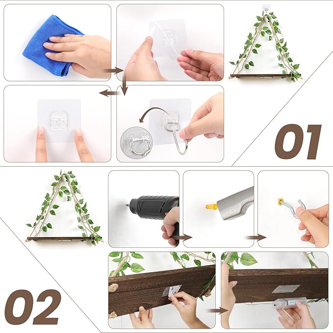 Floating Shelves for Wall,Plant Wall Decor,Hanging Shelf,Cottage Core Decor,Room Decor Aesthetic,Boho Room,Adhesive Shelves,Floating Shelves for No Drilling,Two-Piece Set(Green Leaf)