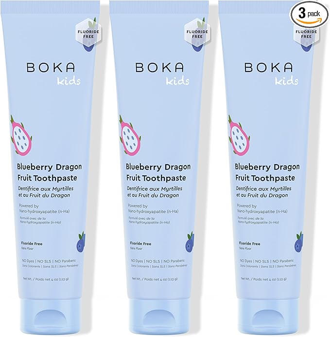 Boka Fluoride Free Toothpaste Nano Hydroxyapatite Toothpaste - Blueberry Dragon Fruit Flavor, 4 oz 3Pk US Manufactured