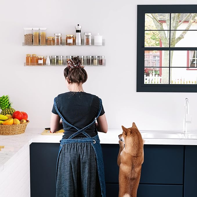 Acrylic Wall Spice Rack Organizer, Seasoning Rack Shelf Organizer, Clear Wall Mounted Spice Rack Condiment Organizer with Additional Removable Middle Divider, 4 Pack…