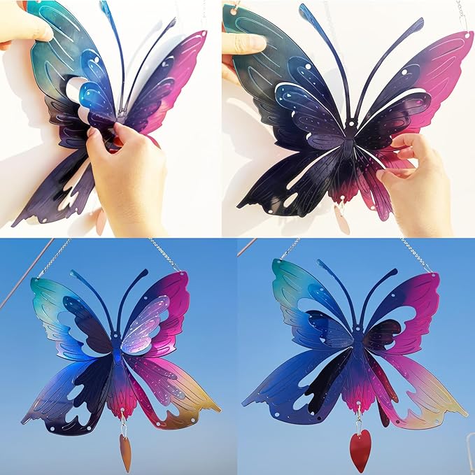 DJUAN Butterfly Gifts for Women Mom Grandma,Stainless Steel Butterfly Outdoor Statues for Yard Art Ornaments Window Porch Patio Home House Wall Decorations - Birthday Gift for Mother's Day Christmas