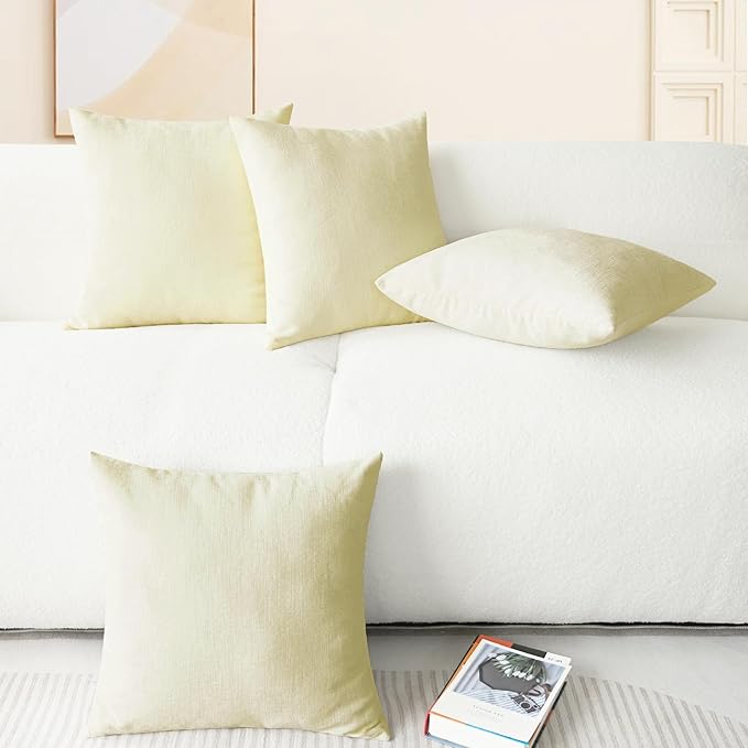 CaliTime Throw Pillow Covers Decorative 18 X 18 Inches Pack of 4 Cozy Chenille Cushion Cases for Couch Sofa Bed Living Room Home Beige